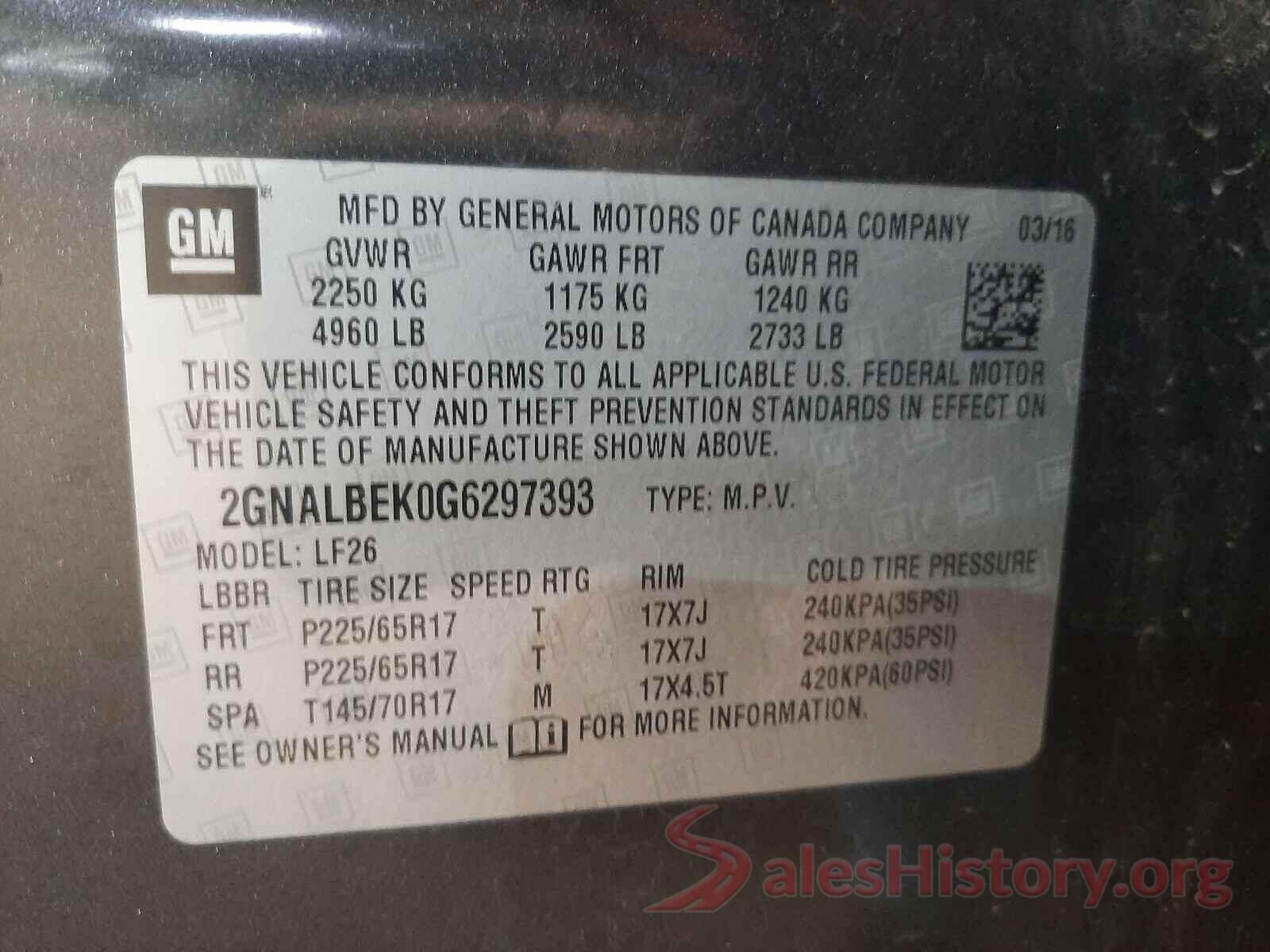 2GNALBEK0G6297393 2016 CHEVROLET EQUINOX