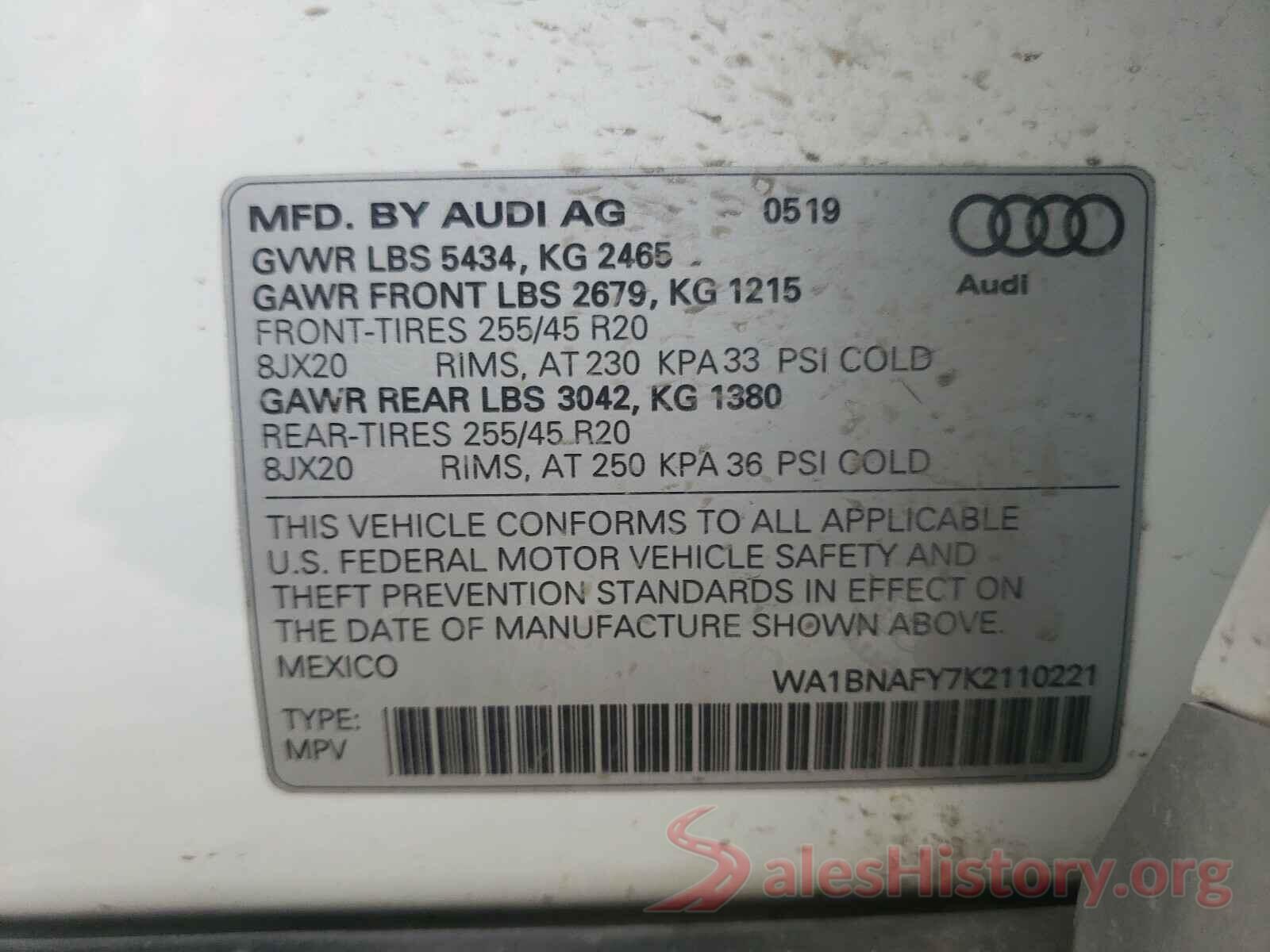 WA1BNAFY7K2110221 2019 AUDI Q5