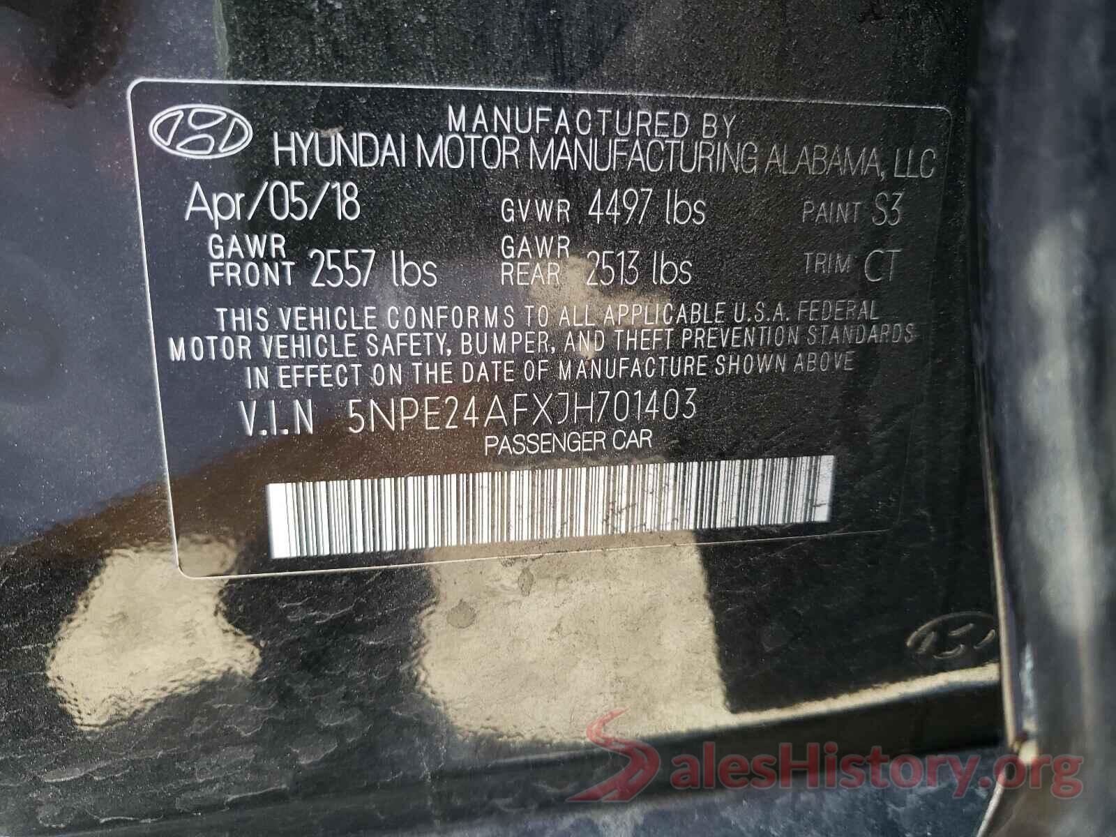 5NPE24AFXJH701403 2018 HYUNDAI SONATA