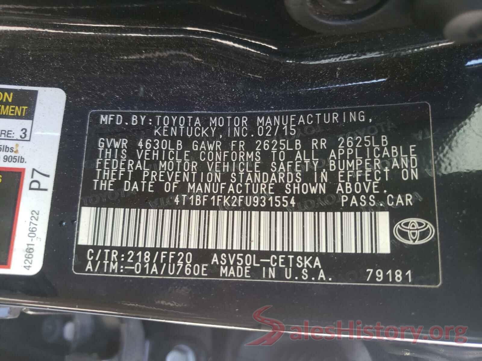 4T1BF1FK2FU931554 2015 TOYOTA CAMRY