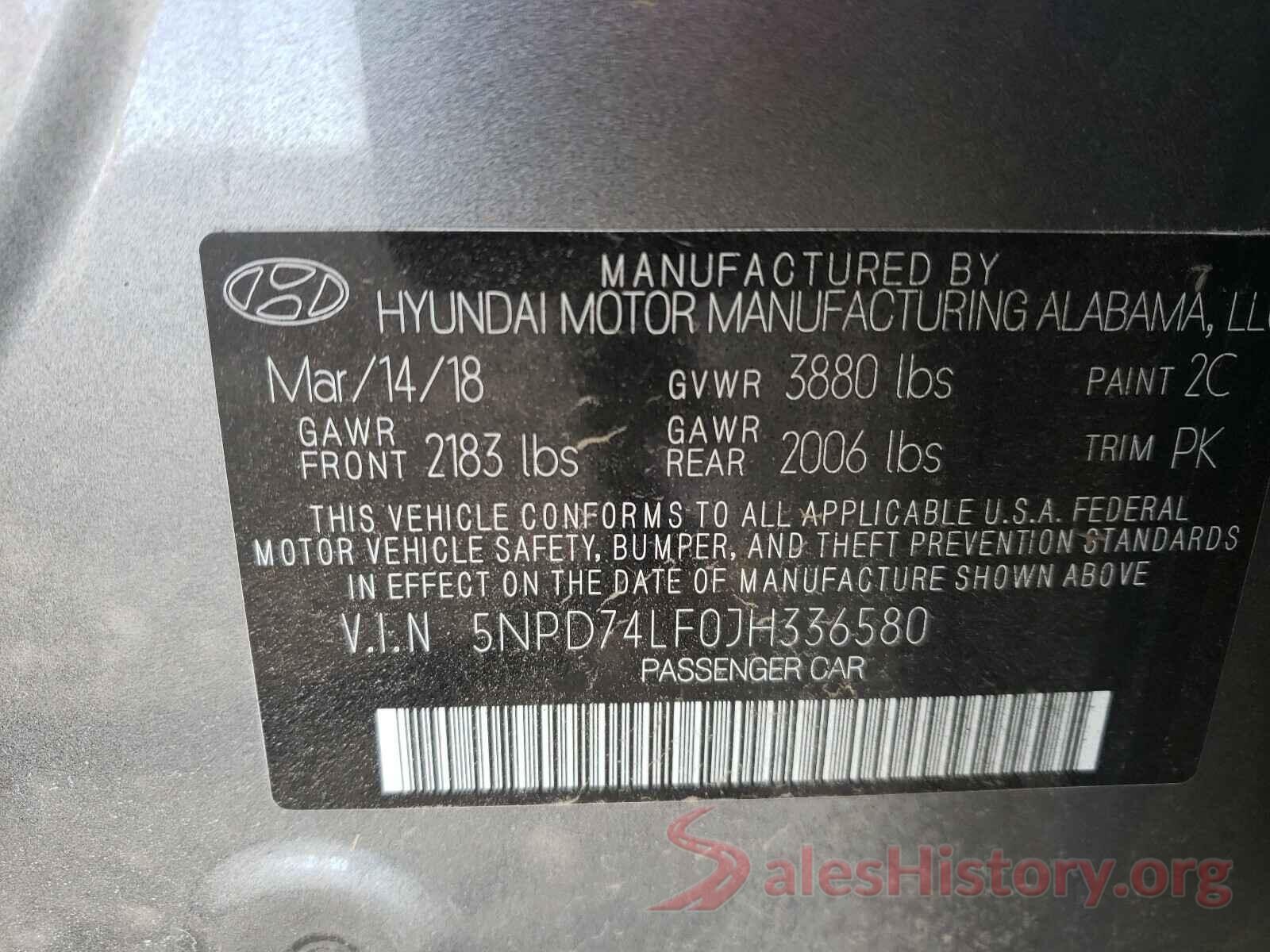 5NPD74LF0JH336580 2018 HYUNDAI ELANTRA