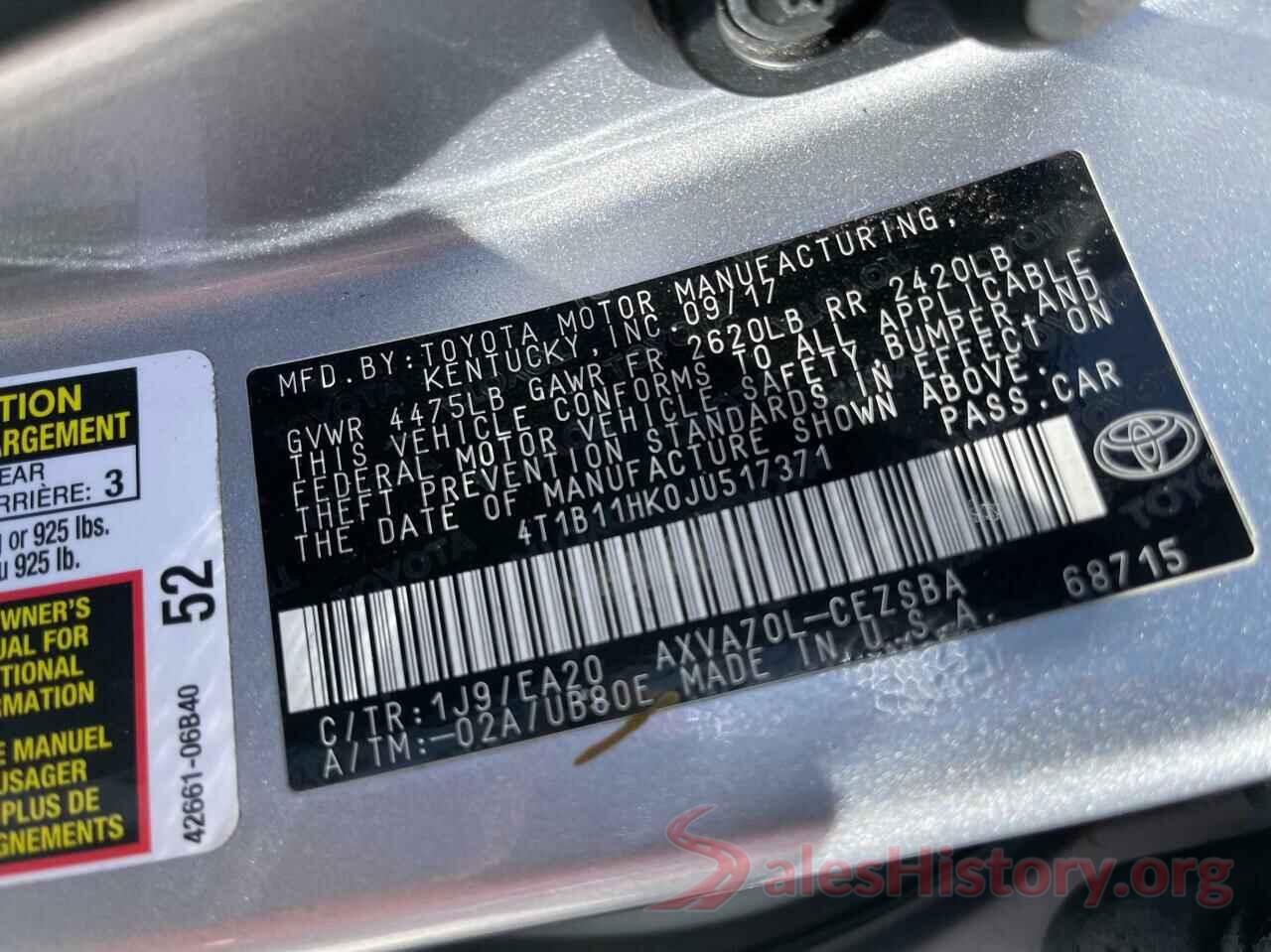 4T1B11HK0JU517371 2018 TOYOTA CAMRY