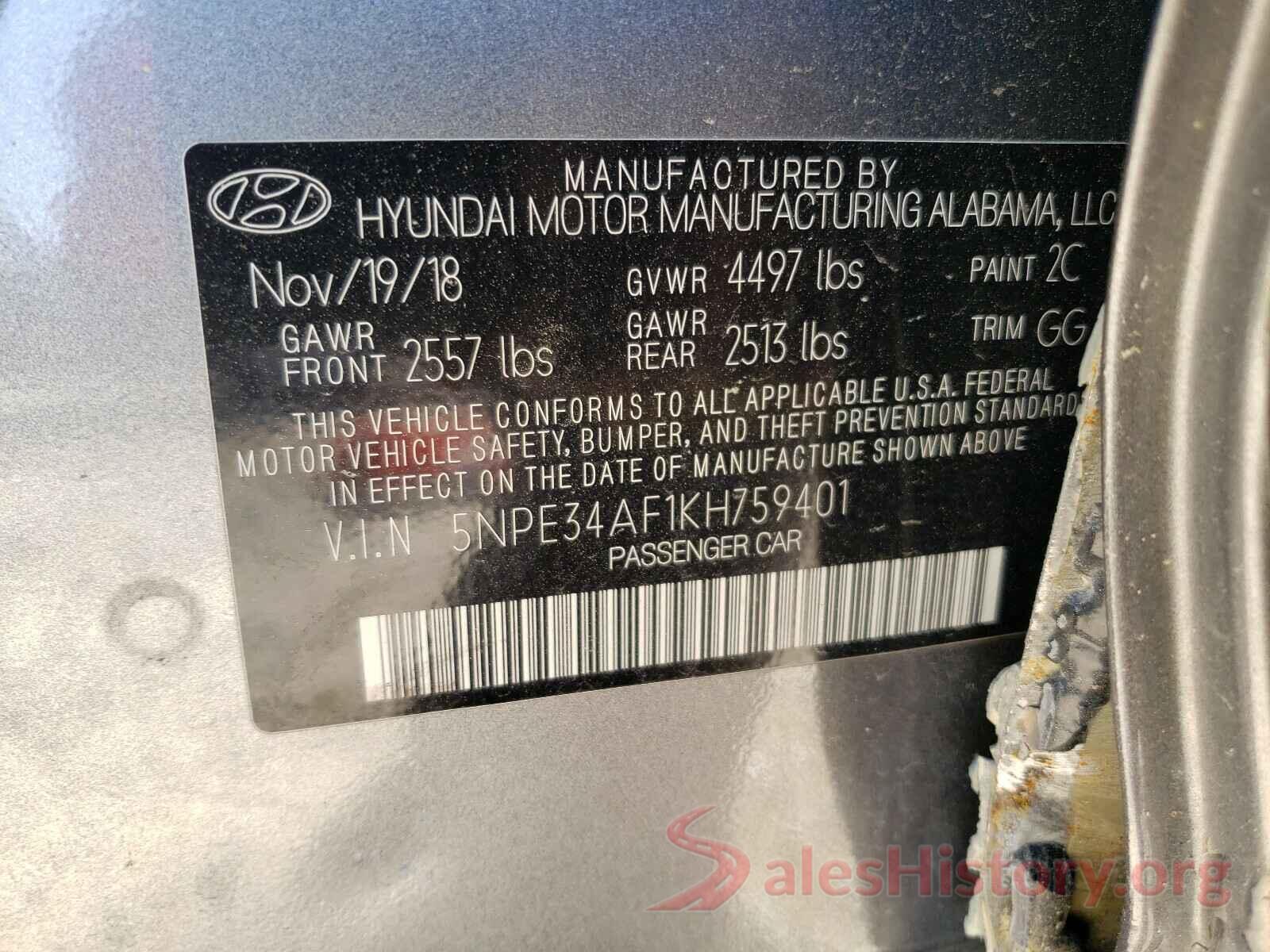 5NPE34AF1KH759401 2019 HYUNDAI SONATA