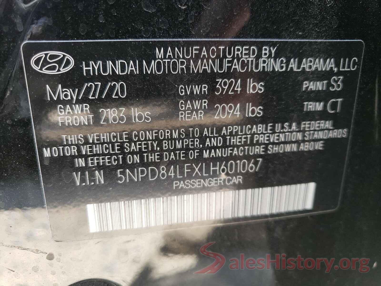 5NPD84LFXLH601067 2020 HYUNDAI ELANTRA