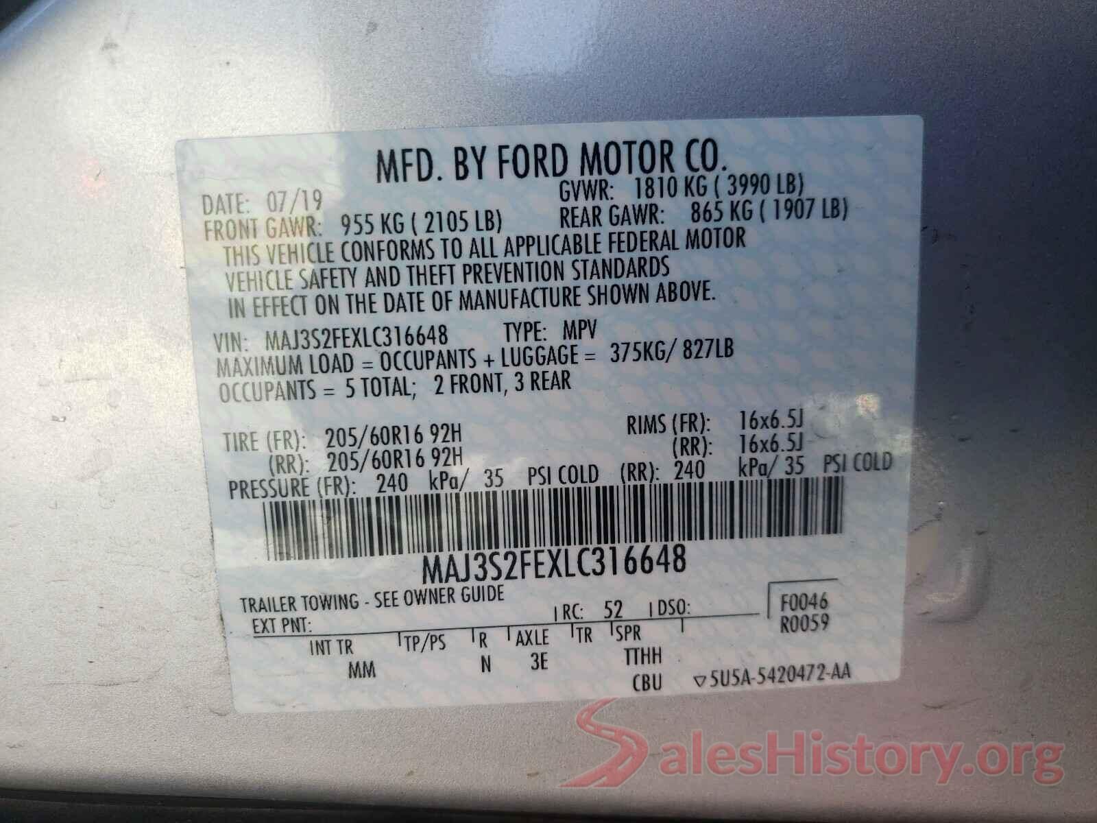 MAJ3S2FEXLC316648 2020 FORD ALL OTHER