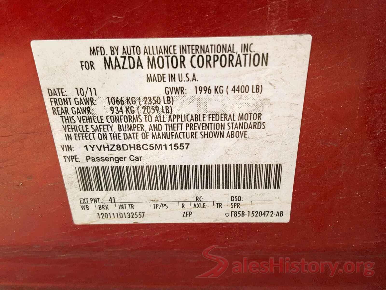 1YVHZ8DH8C5M11557 2012 MAZDA 6