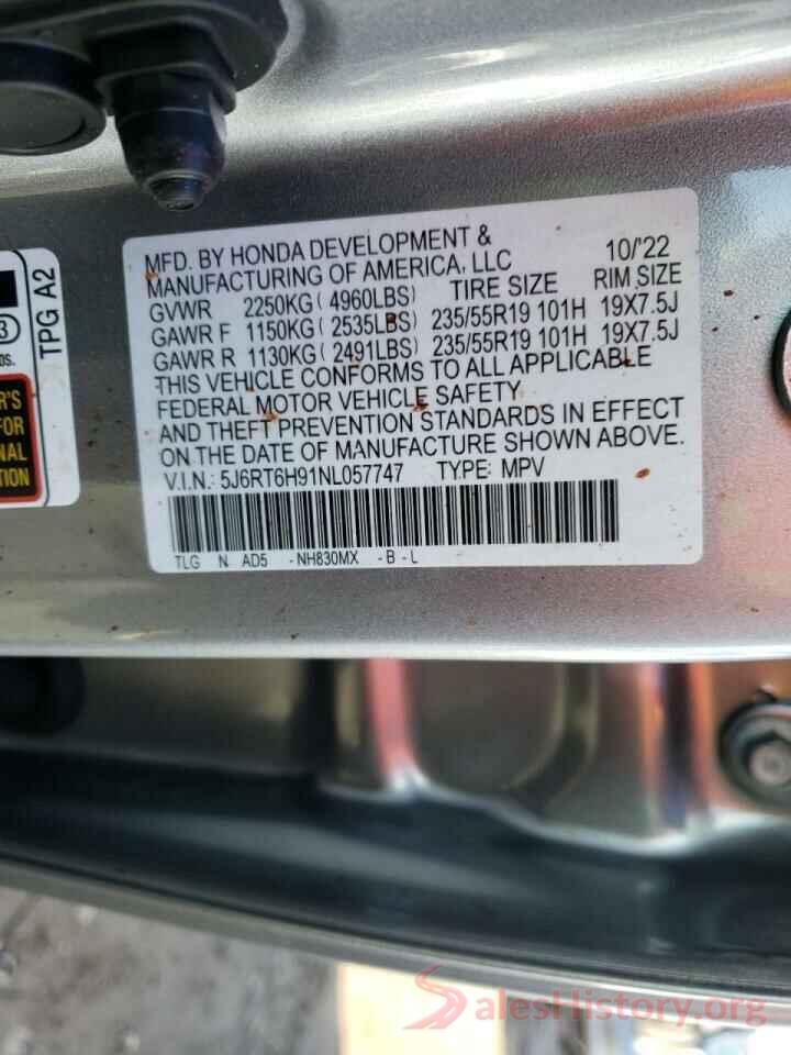 5J6RT6H91NL057747 2022 HONDA CRV