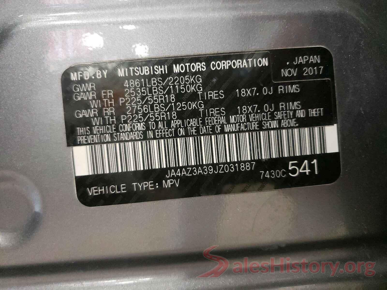 JA4AZ3A39JZ031887 2018 MITSUBISHI OUTLANDER