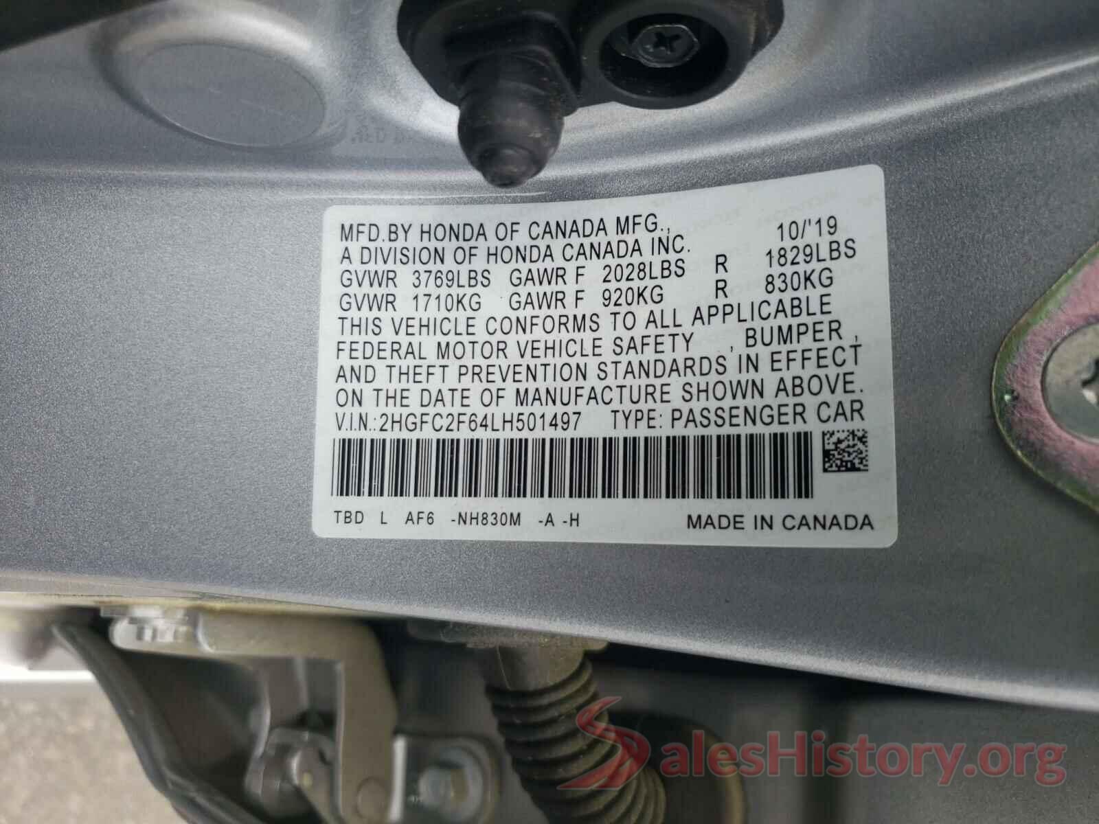 2HGFC2F64LH501497 2020 HONDA CIVIC