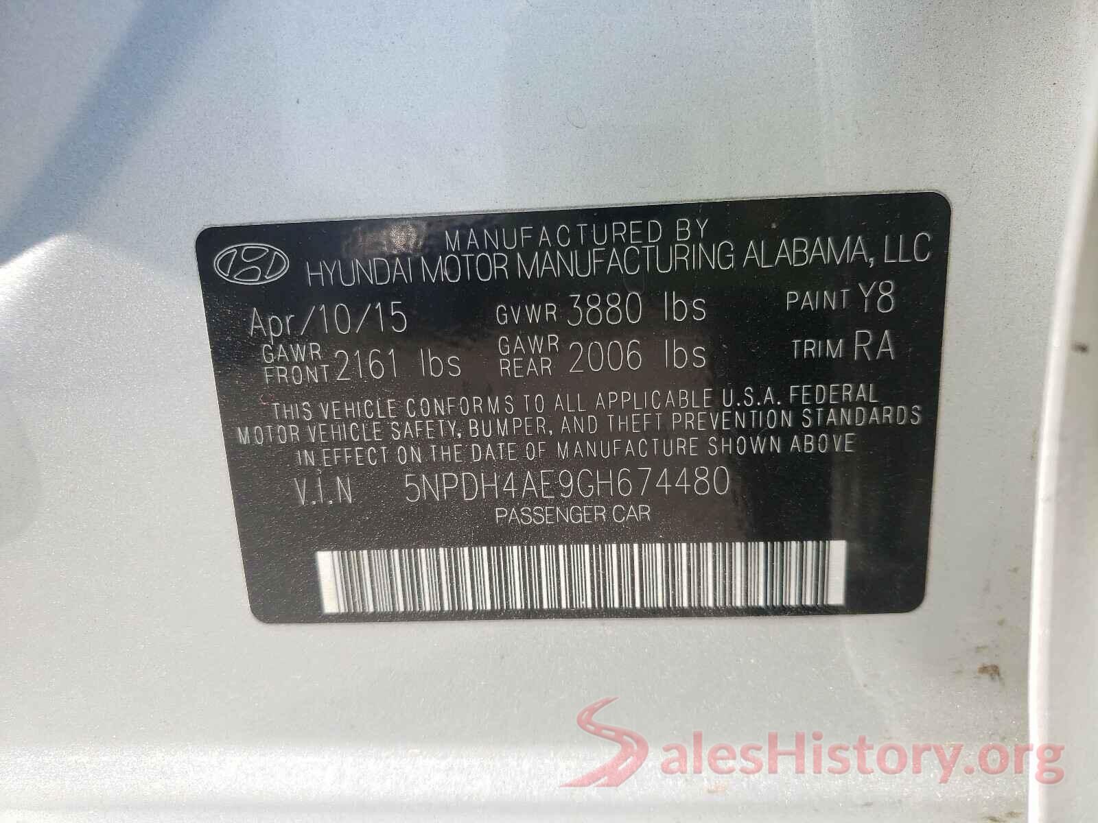 5NPDH4AE9GH674480 2016 HYUNDAI ELANTRA