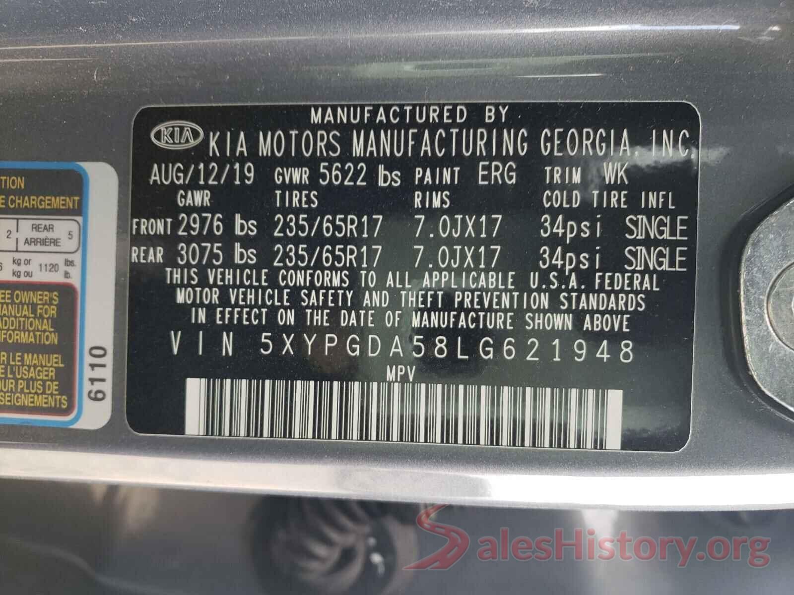 5XYPGDA58LG621948 2020 KIA SORENTO