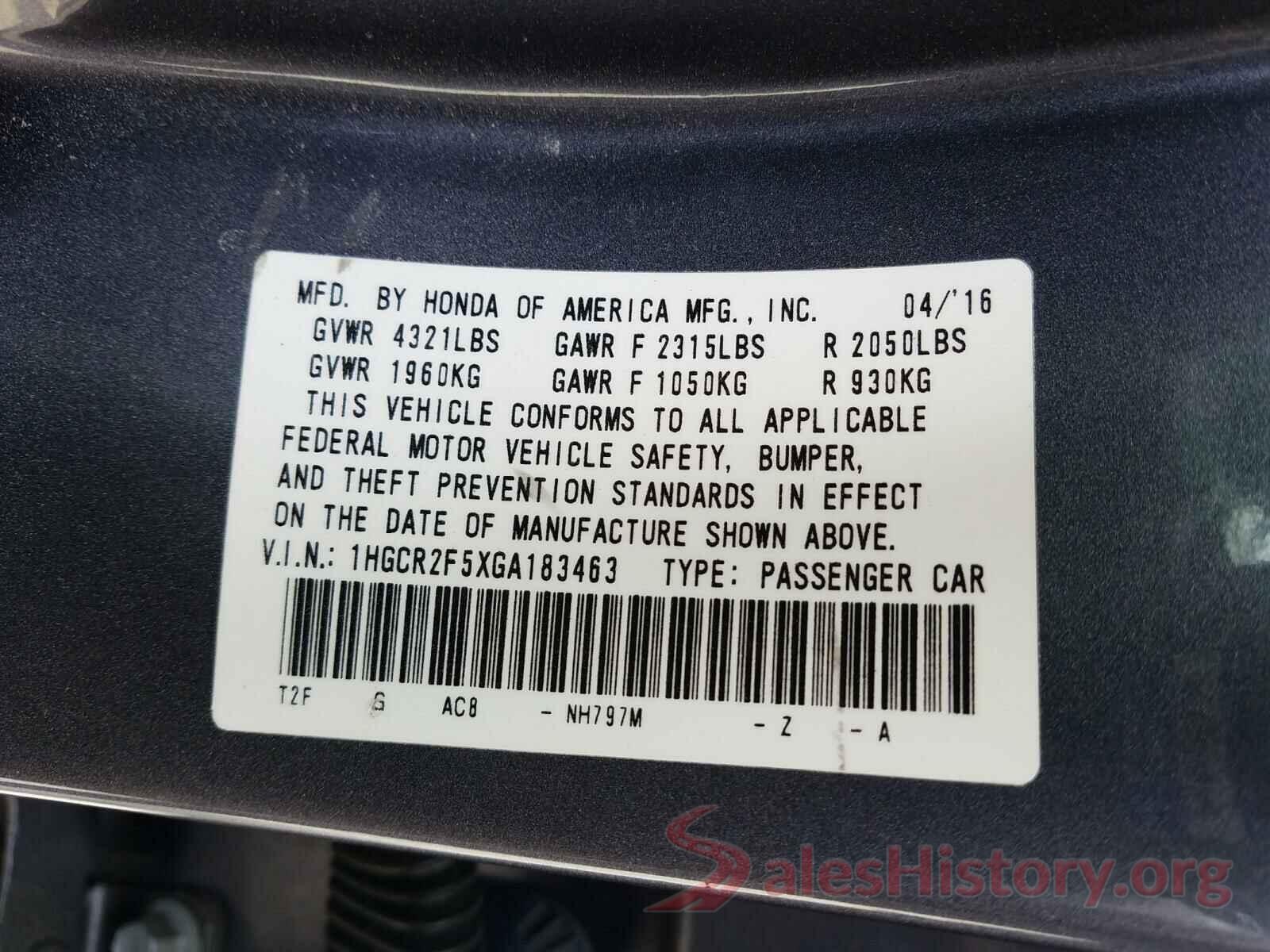 1HGCR2F5XGA183463 2016 HONDA ACCORD