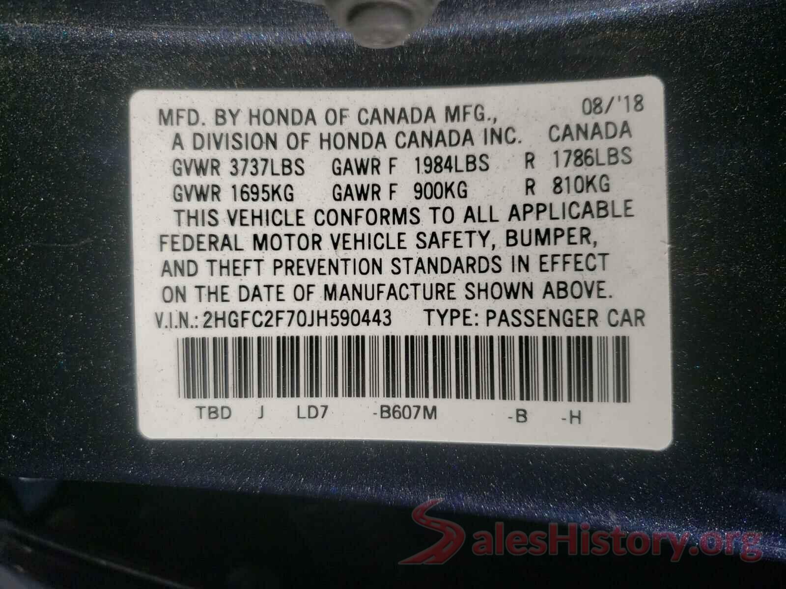 2HGFC2F70JH590443 2018 HONDA CIVIC