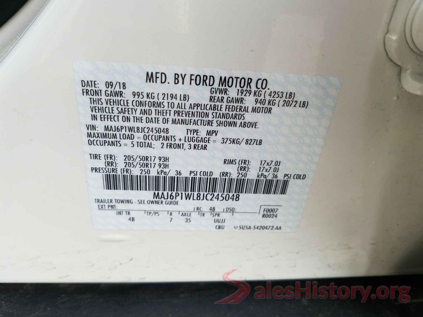 MAJ6P1WL8JC245048 2018 FORD ALL OTHER