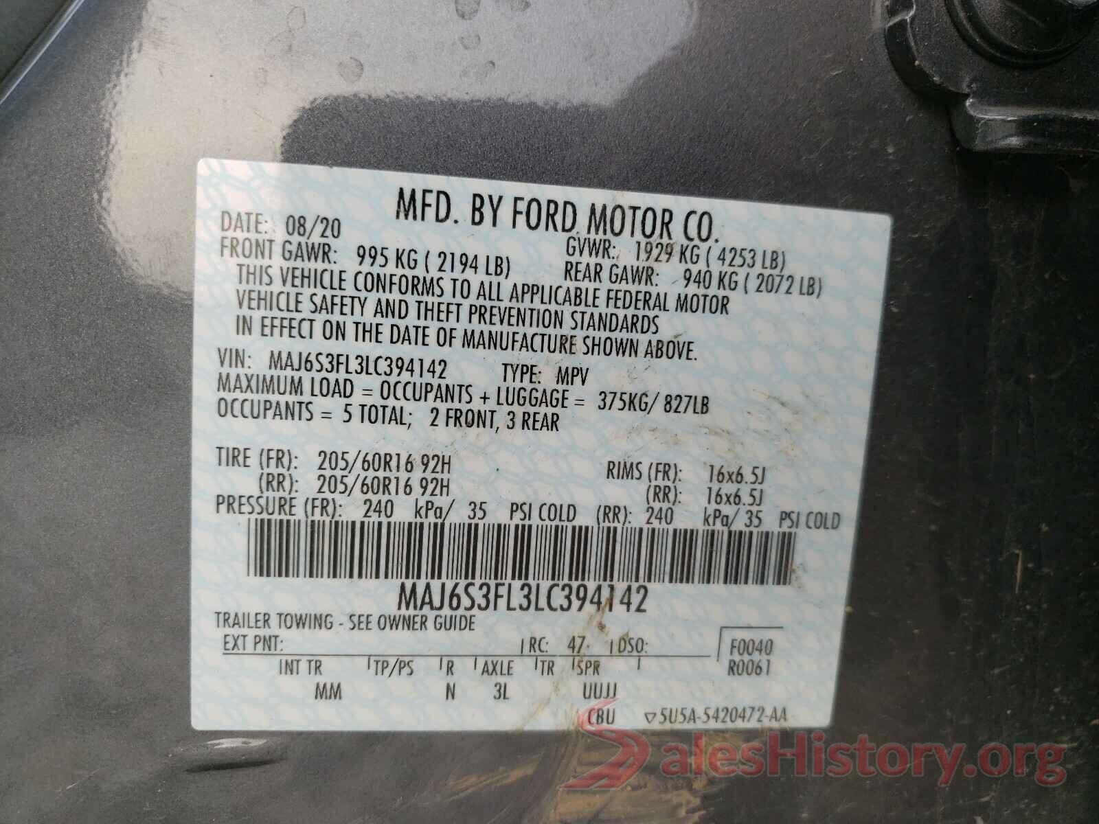 MAJ6S3FL3LC394142 2020 FORD ALL OTHER