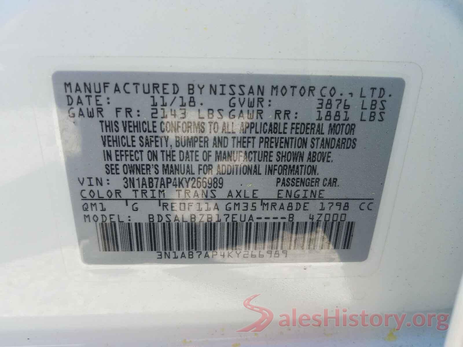 3N1AB7AP4KY266989 2019 NISSAN SENTRA