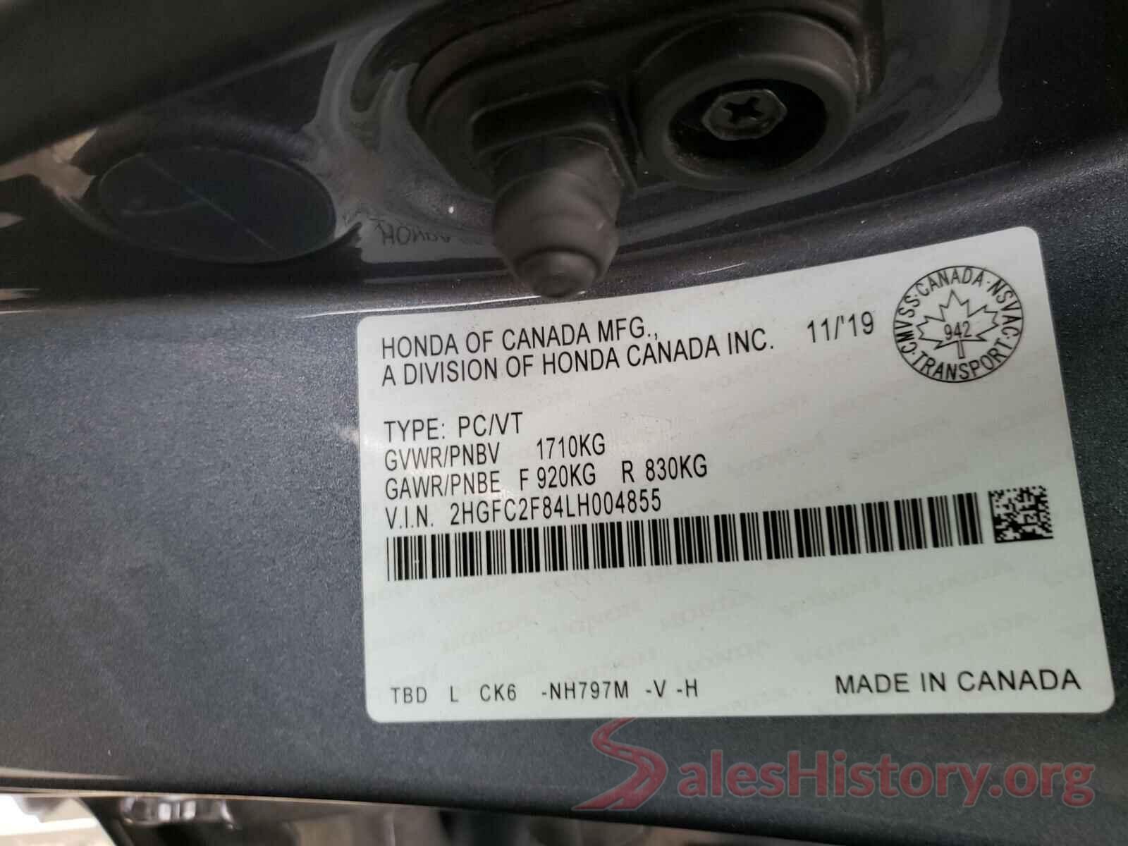 2HGFC2F84LH004855 2020 HONDA CIVIC