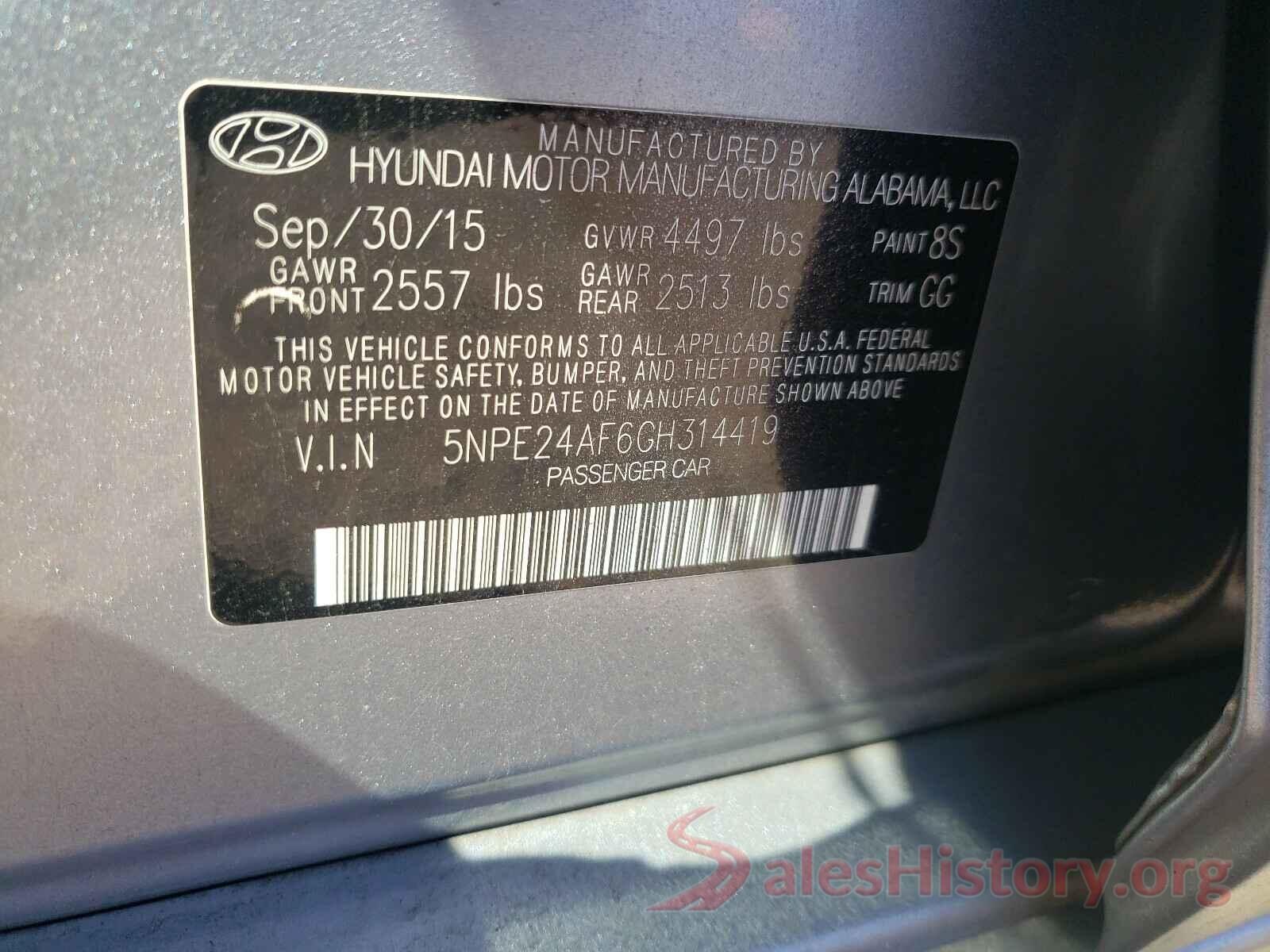 5NPE24AF6GH314419 2016 HYUNDAI SONATA