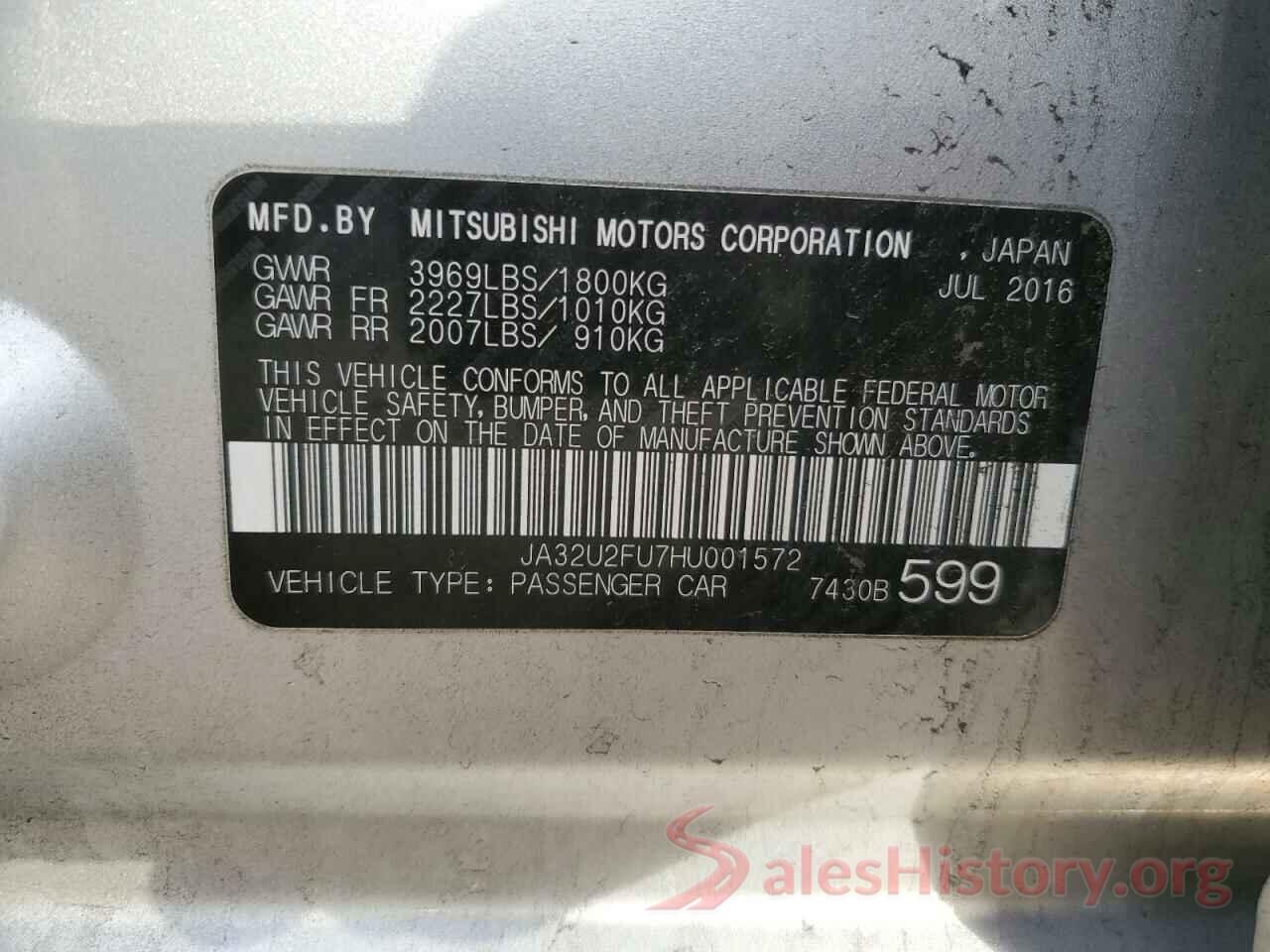 JA32U2FU7HU001572 2017 MITSUBISHI LANCER