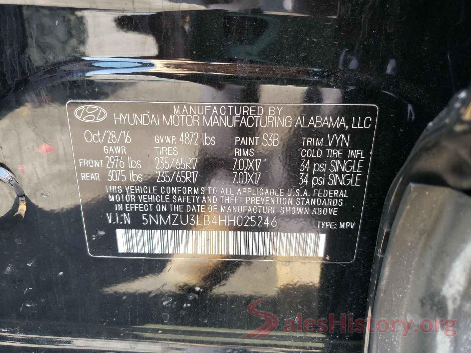 5NMZU3LB4HH025246 2017 HYUNDAI SANTA FE