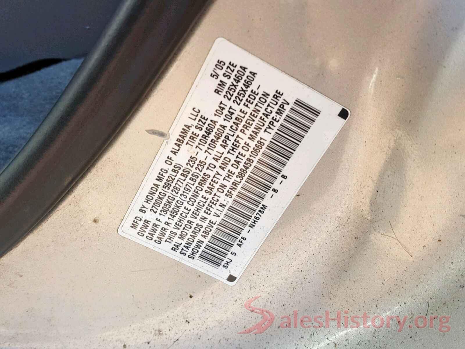 5FNRL38845B106681 2005 HONDA ODYSSEY TO