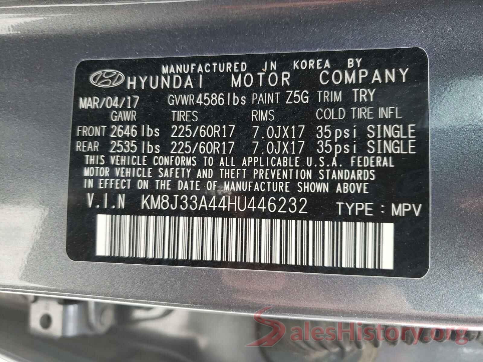 KM8J33A44HU446232 2017 HYUNDAI TUCSON