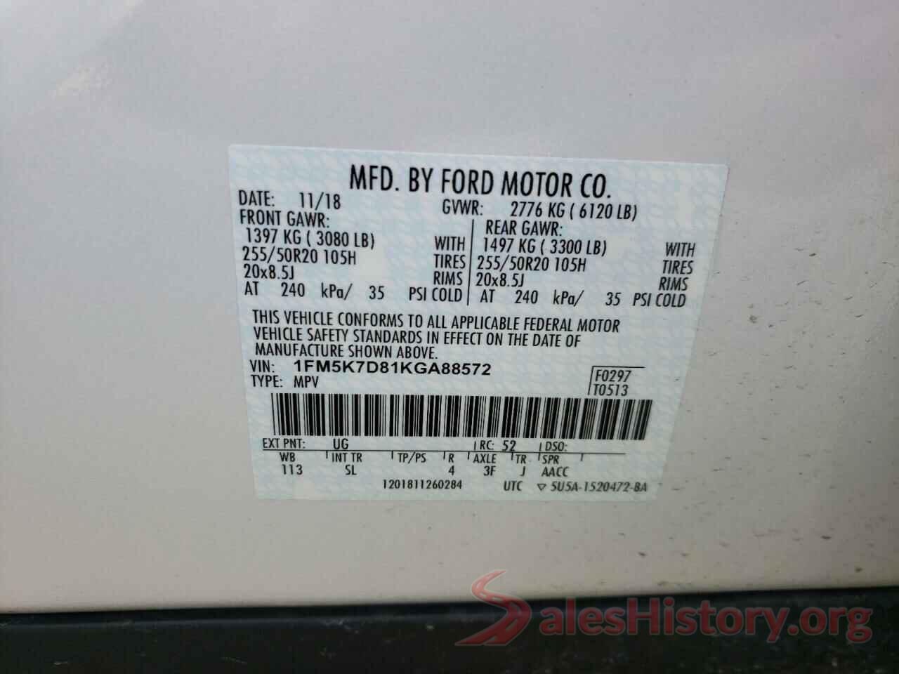 1FM5K7D81KGA88572 2019 FORD EXPLORER