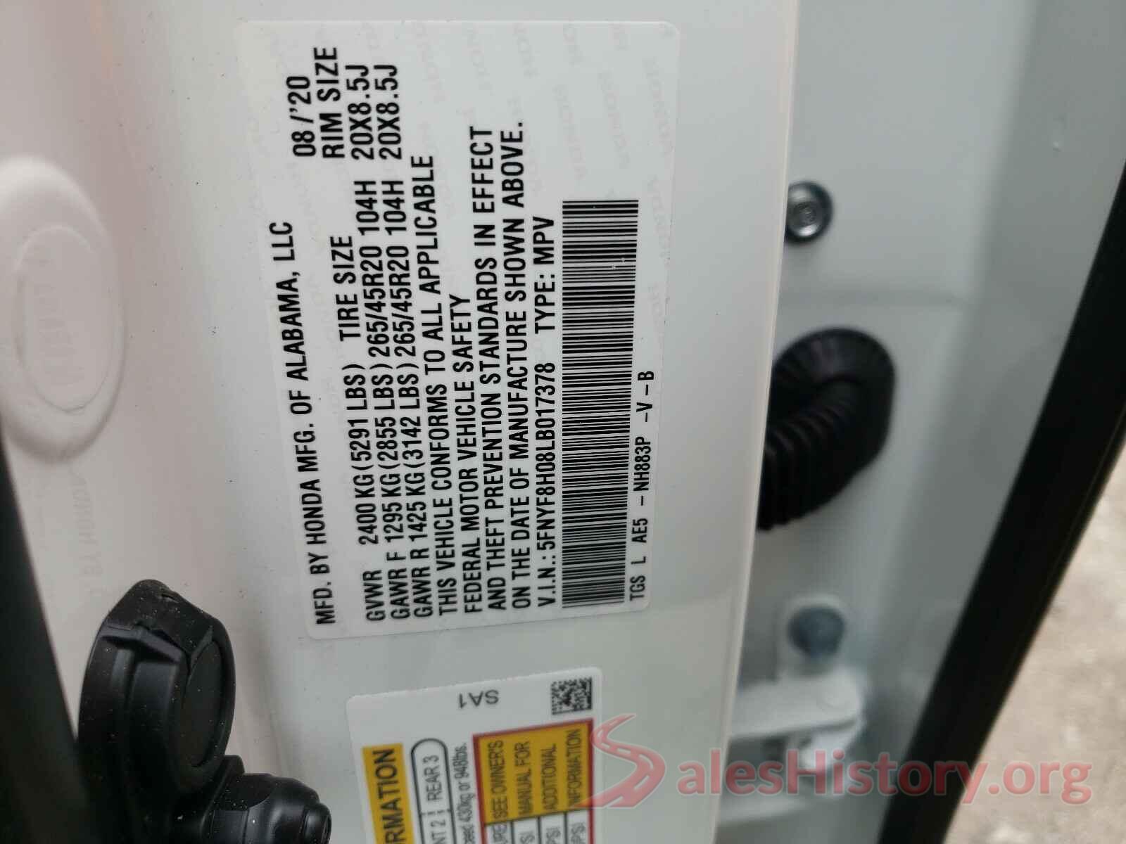 5FNYF8H08LB017378 2020 HONDA PASSPORT