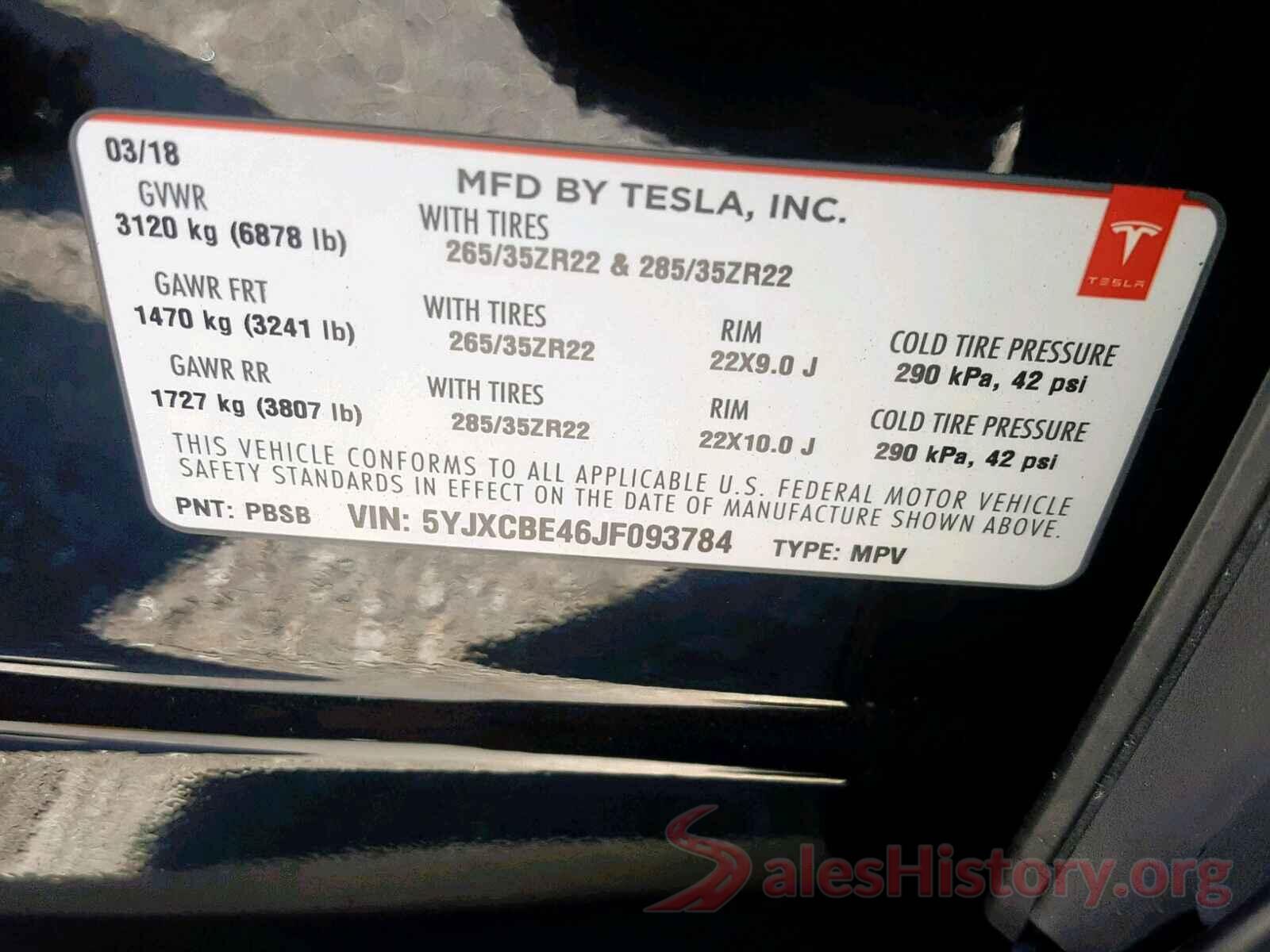 5YJXCBE46JF093784 2018 TESLA MODEL X