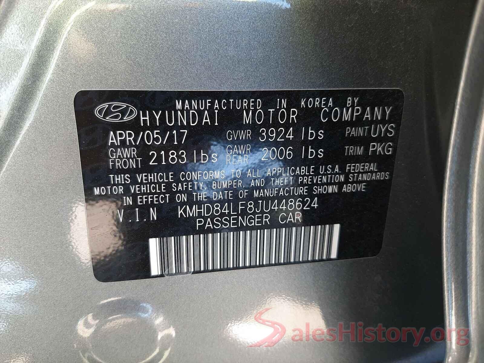 KMHD84LF8JU448624 2018 HYUNDAI ELANTRA