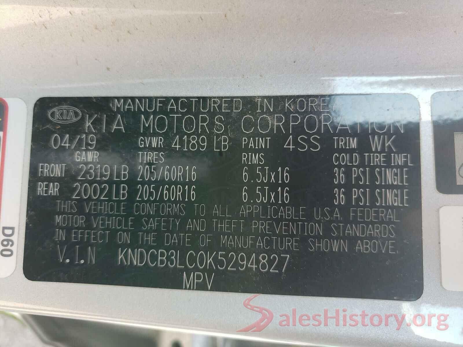 KNDCB3LC0K5294827 2019 KIA NIRO