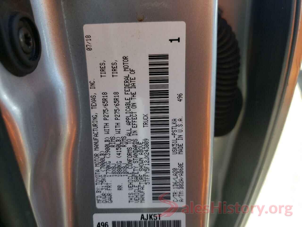 5TFFY5F12JX243009 2018 TOYOTA TUNDRA