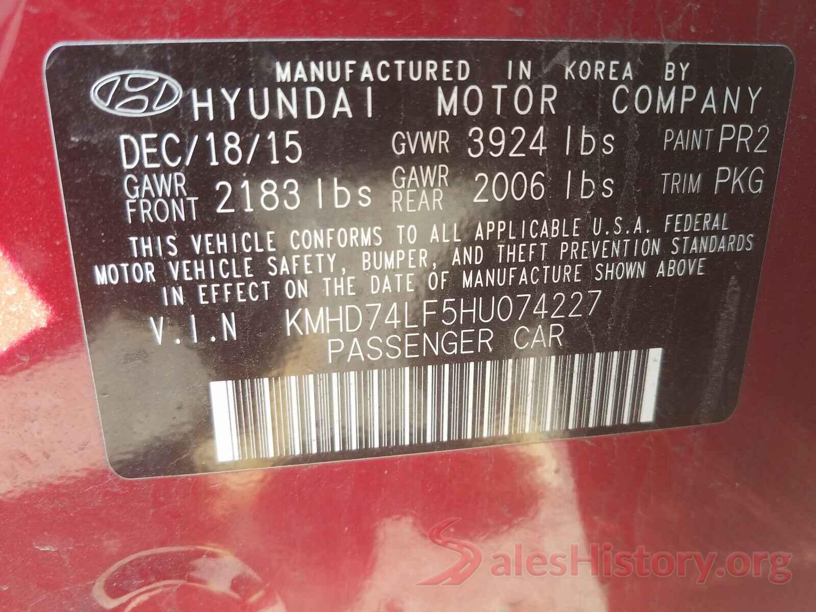 KMHD74LF5HU074227 2017 HYUNDAI ELANTRA