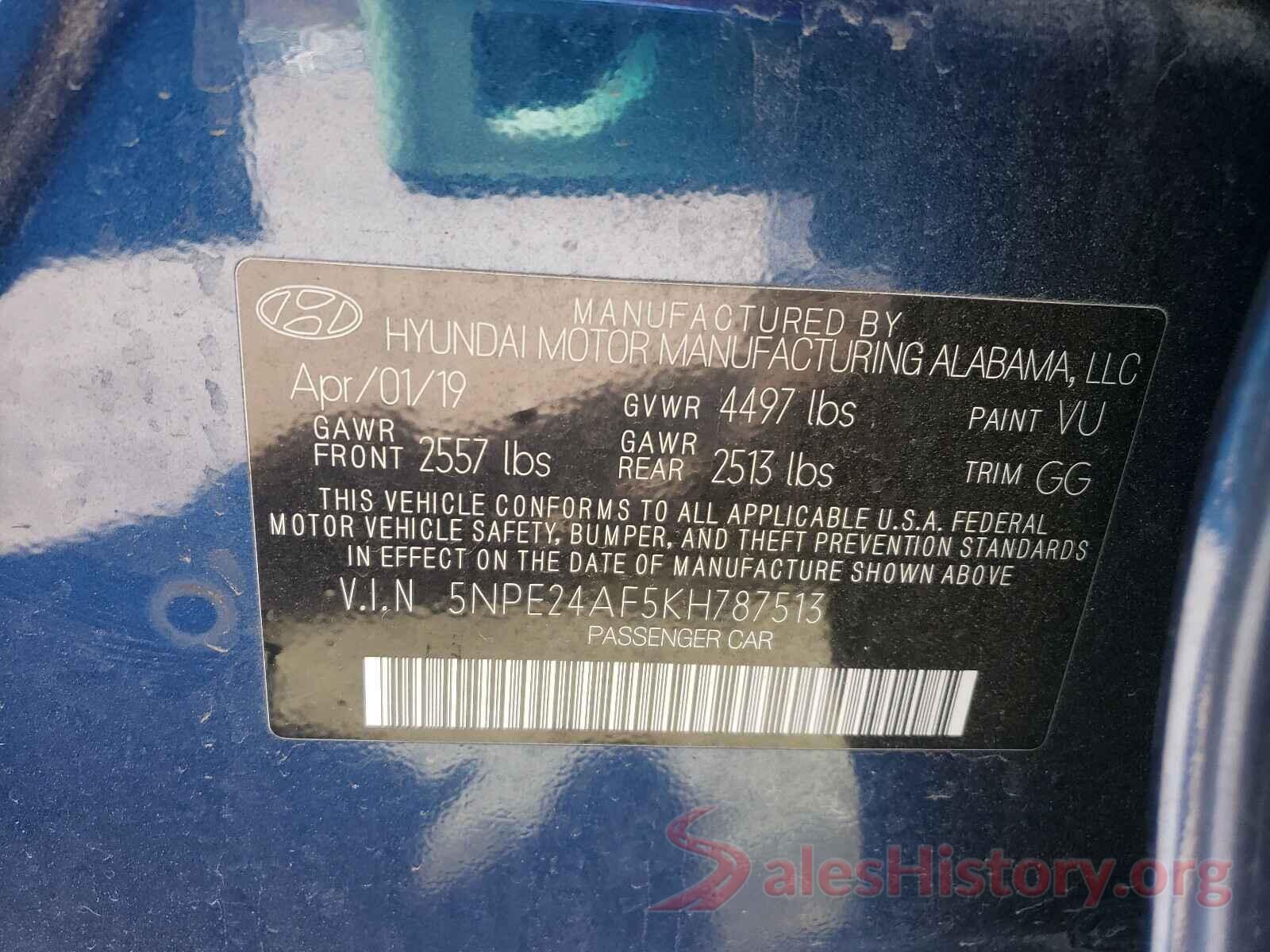 5NPE24AF5KH787513 2019 HYUNDAI SONATA