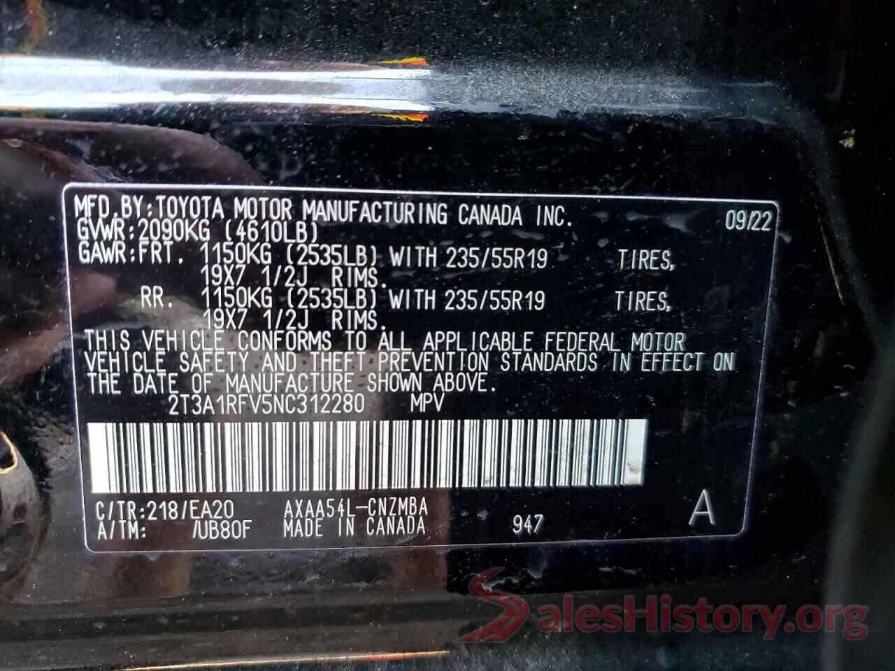 2T3A1RFV5NC312280 2022 TOYOTA RAV4