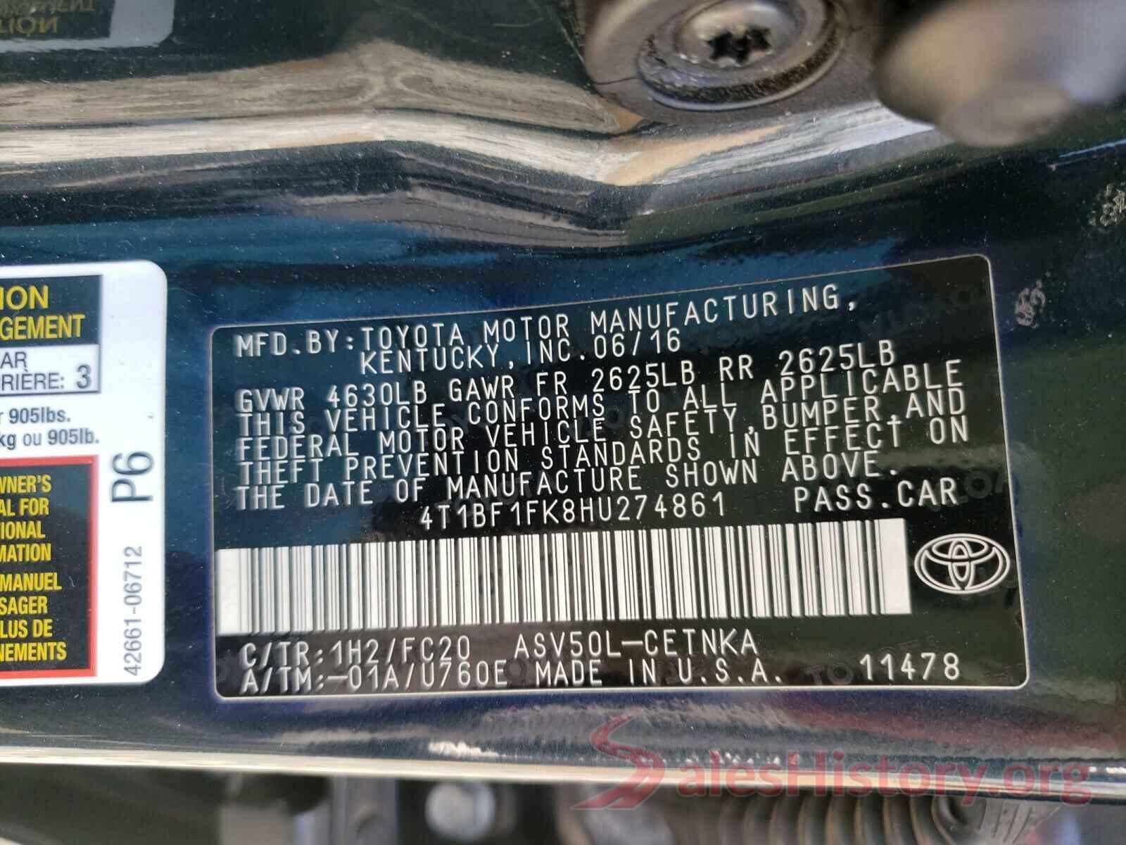 4T1BF1FK8HU274861 2017 TOYOTA CAMRY