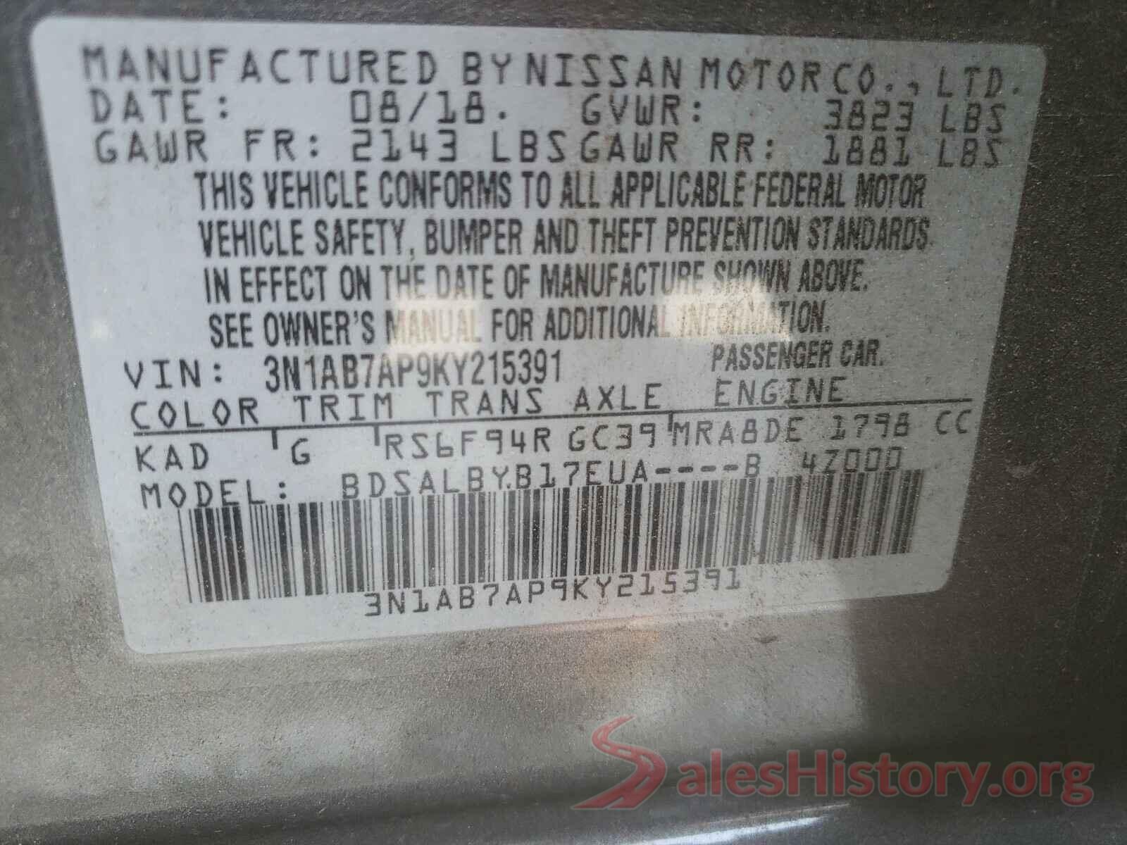 3N1AB7AP9KY215391 2019 NISSAN SENTRA