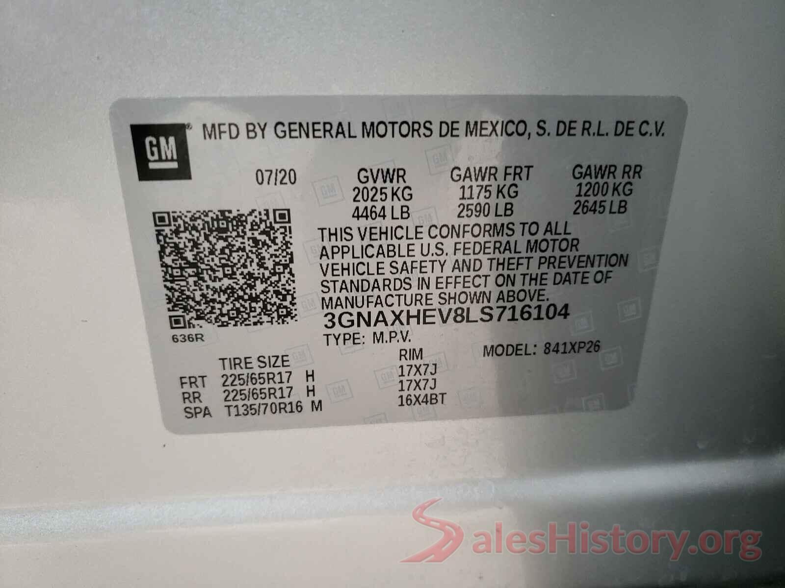 3GNAXHEV8LS716104 2020 CHEVROLET EQUINOX