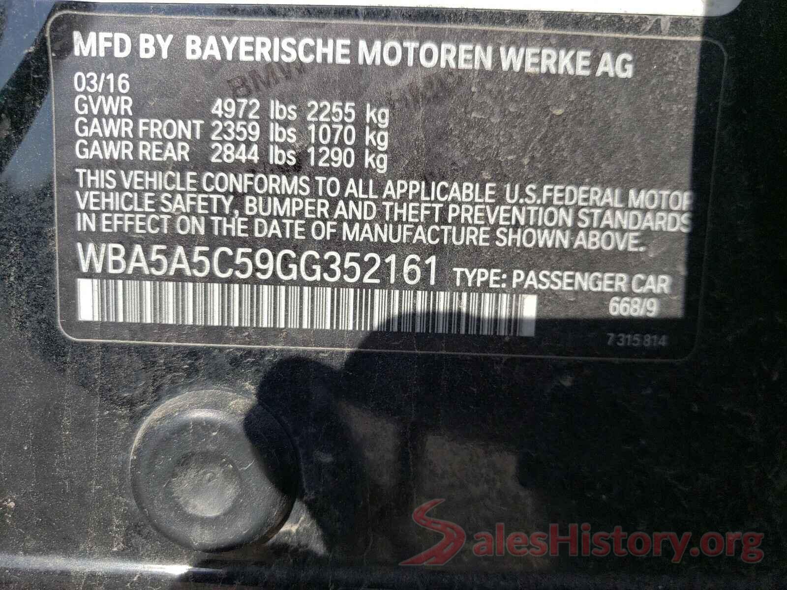 WBA5A5C59GG352161 2016 BMW 5 SERIES