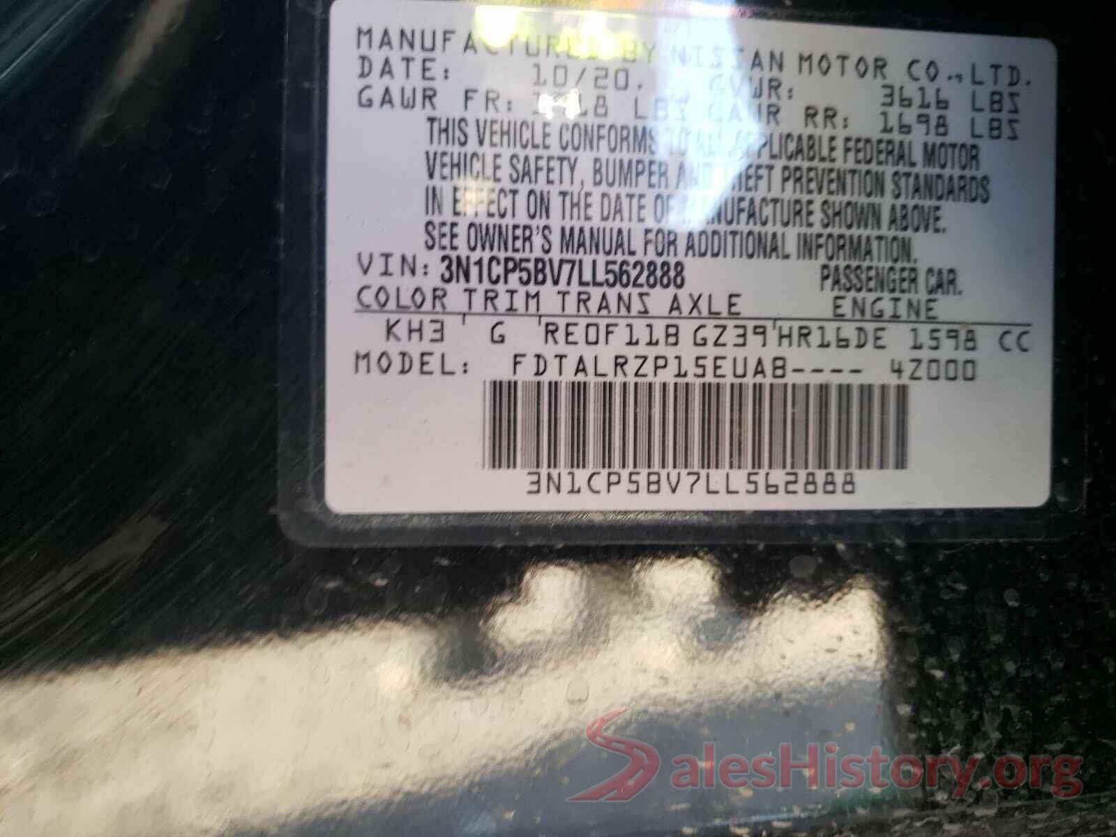 3N1CP5BV7LL562888 2020 NISSAN KICKS