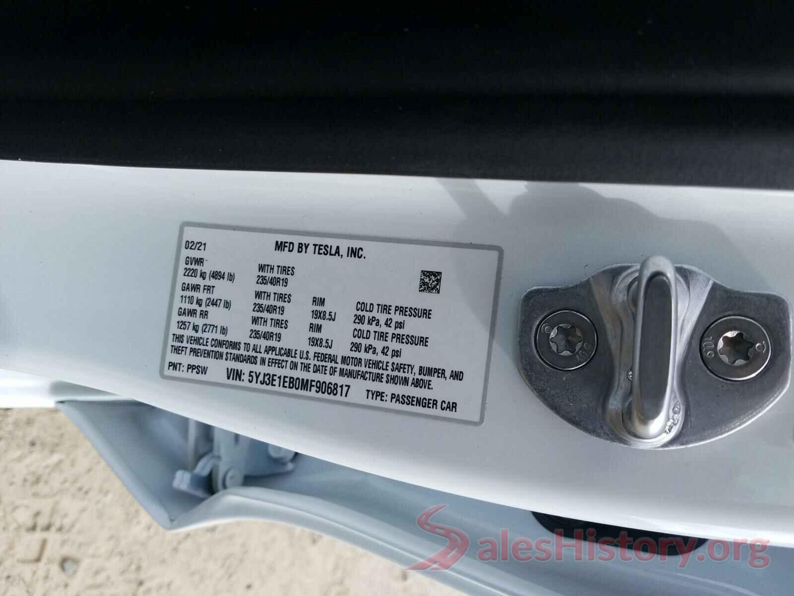 5YJ3E1EB0MF906817 2021 TESLA MODEL 3