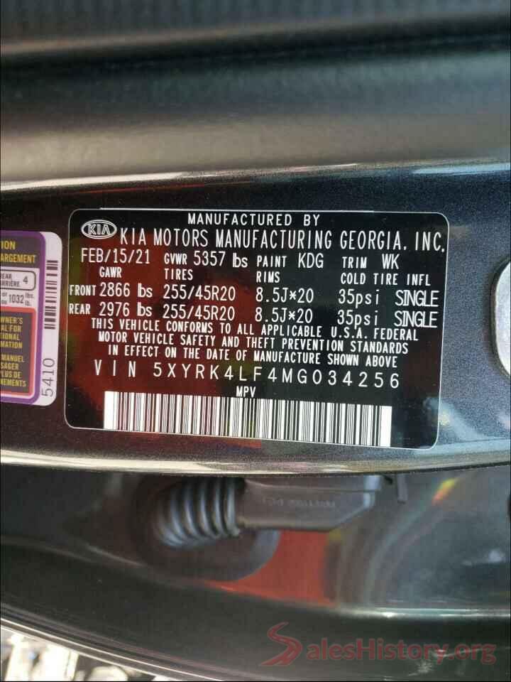 5XYRK4LF4MG034256 2021 KIA SORENTO