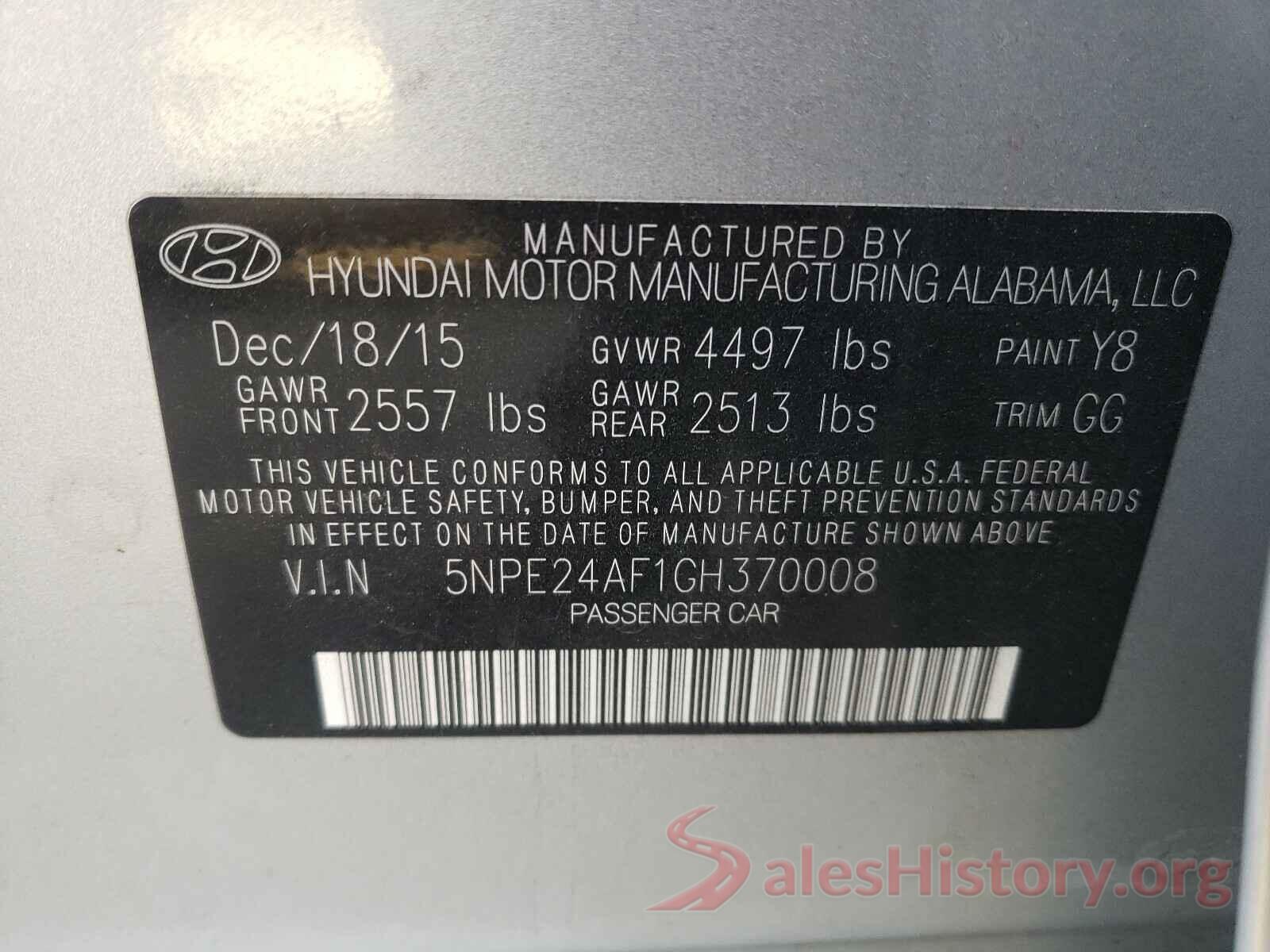 5NPE24AF1GH370008 2016 HYUNDAI SONATA