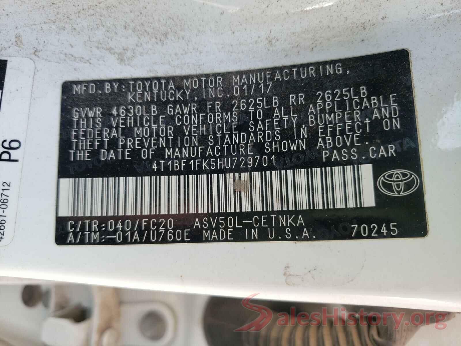 4T1BF1FK5HU729701 2017 TOYOTA CAMRY