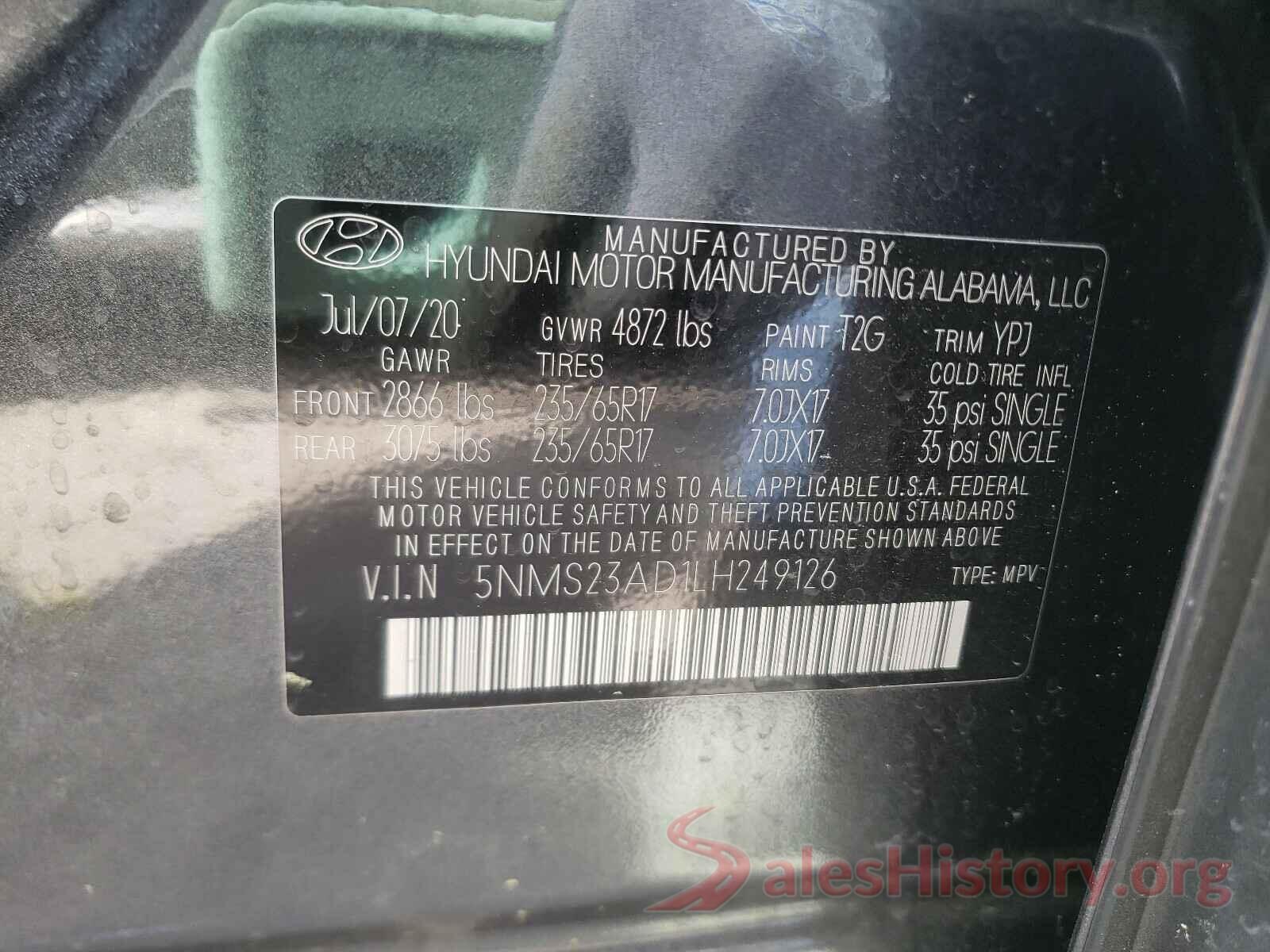 5NMS23AD1LH249126 2020 HYUNDAI SANTA FE