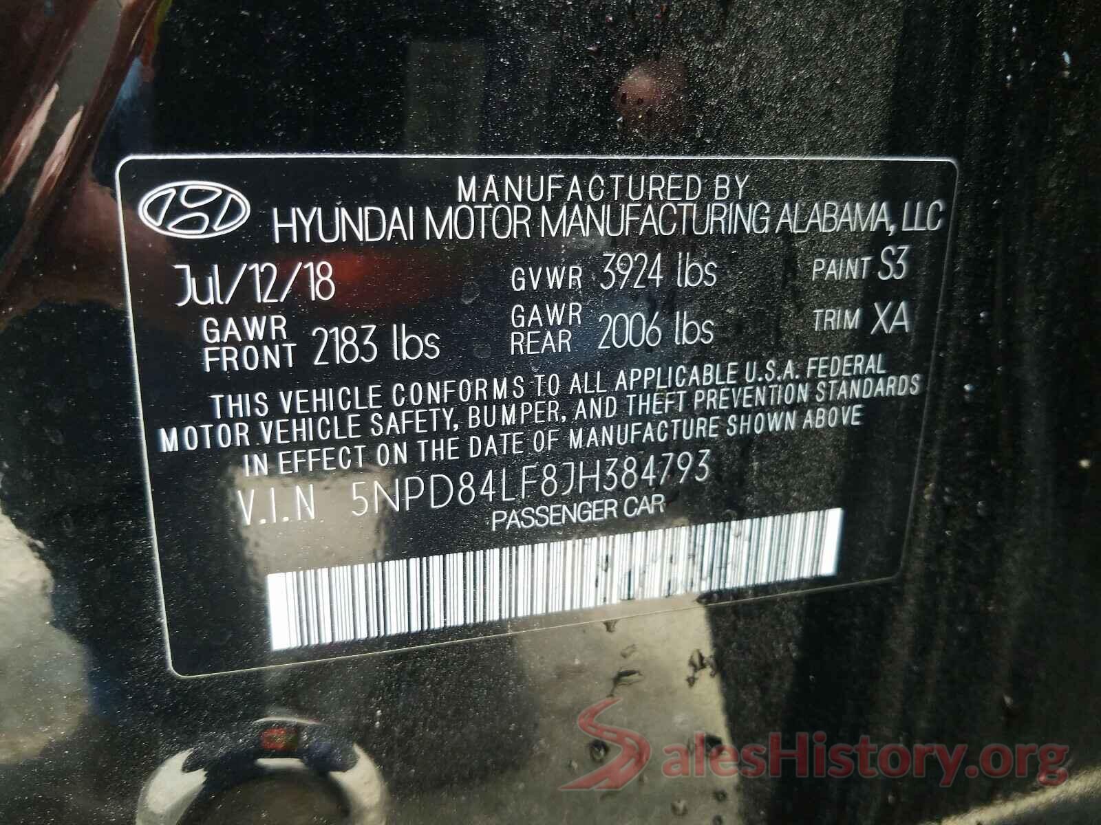 5NPD84LF8JH384793 2018 HYUNDAI ELANTRA