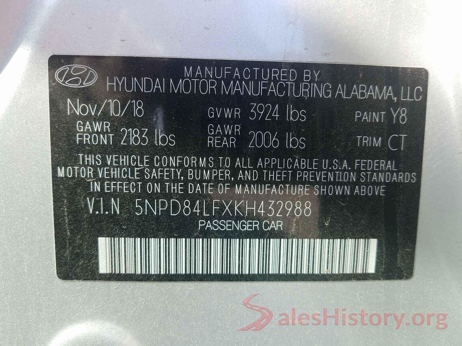 5NPD84LFXKH432988 2019 HYUNDAI ELANTRA