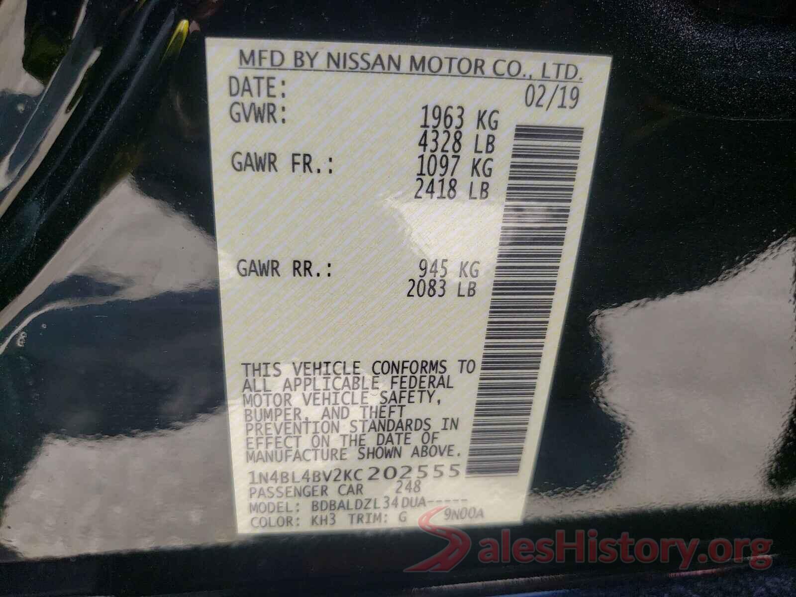 1N4BL4BV2KC202555 2019 NISSAN ALTIMA