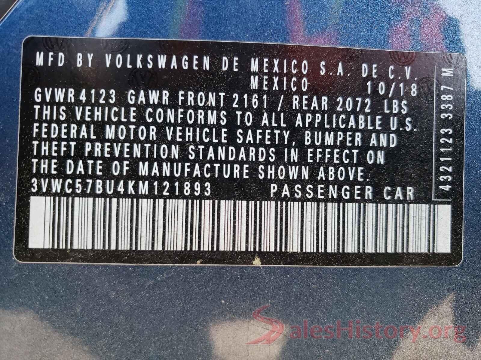 3VWC57BU4KM121893 2019 VOLKSWAGEN JETTA