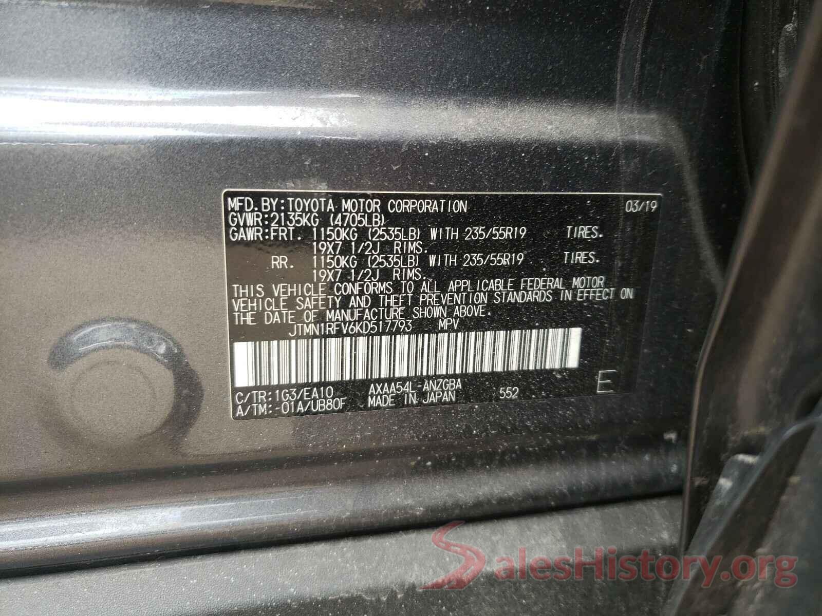 JTMN1RFV6KD517793 2019 TOYOTA RAV4